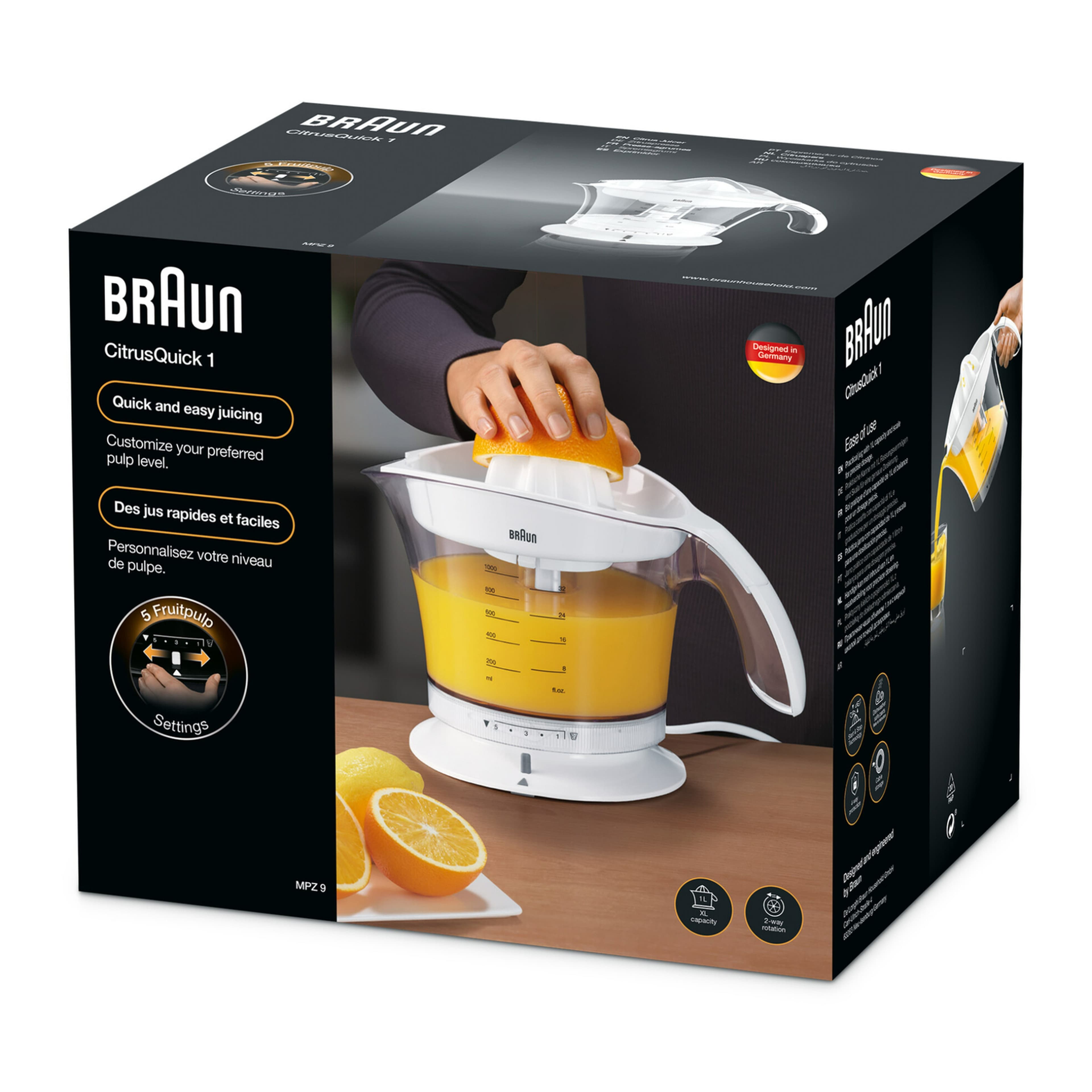 Shtypës frutash Braun CitrusQuick 1 me kapacitet 1300 W
