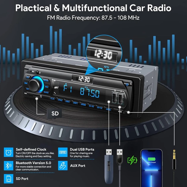 Autoradio 1DIN me Bluetooth dhe USB — foto 4